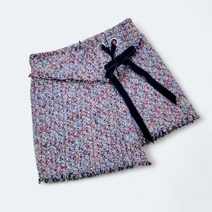 Parker Multi Color Tweed Skirt Velvet Ribbon tie Faux Wrap Size 4
